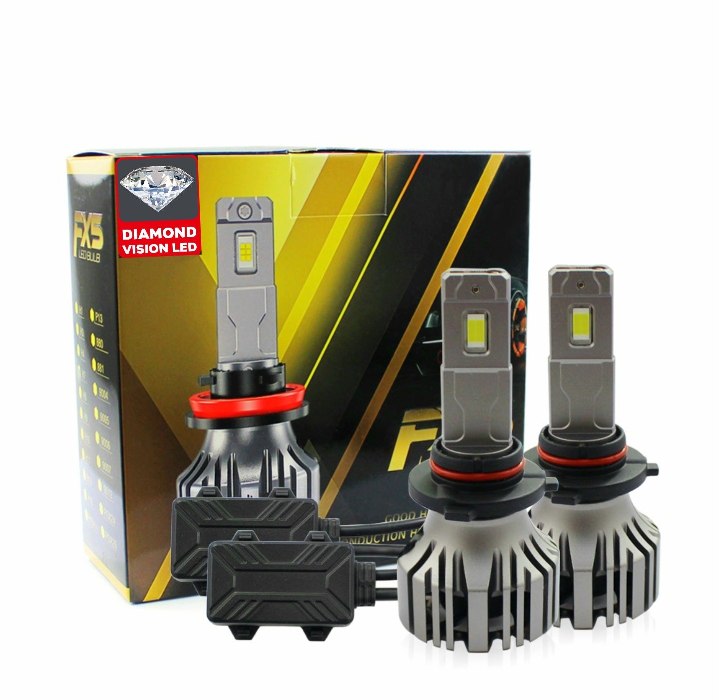 Diamond Vision LED FX5 LED Headlight Bulbs New for 2025, 38000 Lumen, 140W Max Brightness LED, 6500K Pure White, Double Wide LED Chip, available in multiple sizes, Canbus