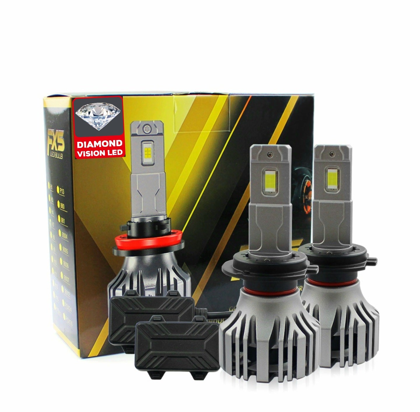 Diamond Vision LED FX5 LED Headlight Bulbs New for 2025, 38000 Lumen, 140W Max Brightness LED, 6500K Pure White, Double Wide LED Chip, available in multiple sizes, Canbus