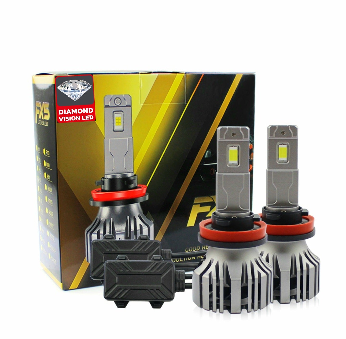Diamond Vision LED FX5 LED Headlight Bulbs New for 2025, 38000 Lumen, 140W Max Brightness LED, 6500K Pure White, Double Wide LED Chip, available in multiple sizes, Canbus